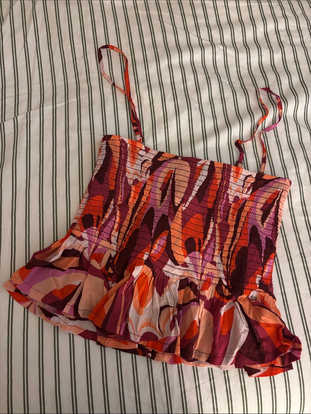 aerie Multicolor Smocked Peplum Crop Top - Orange, Pink & Purple